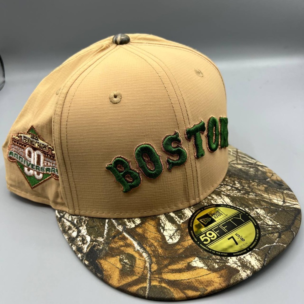 Boston Red Sox Hat Men 7 5/8 Brown Realtree 59Fifty New Era Fitted Cap