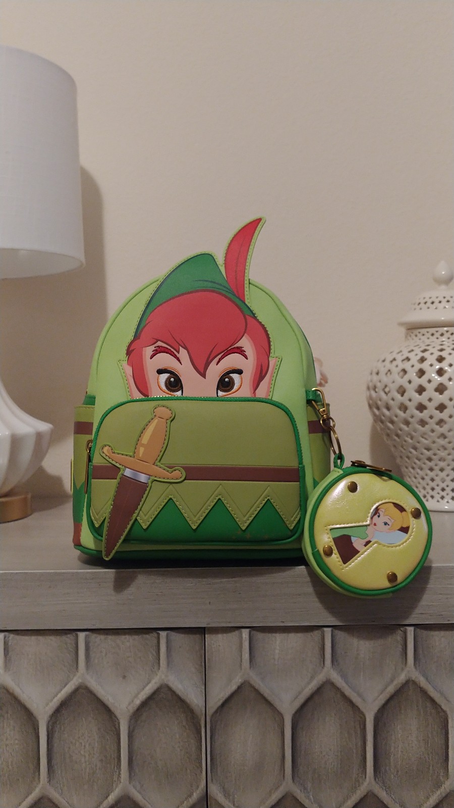 DISNEY LOUNGEFLY PETER PAN COSPLAY MINI BACKPACK WITH TINKER BELL COIN BAG (LIMI