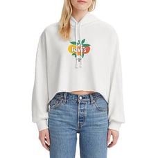 Levi's White Fruit Retro Logo Cropped Hoodie Popover Sweatshirt Size Medium
