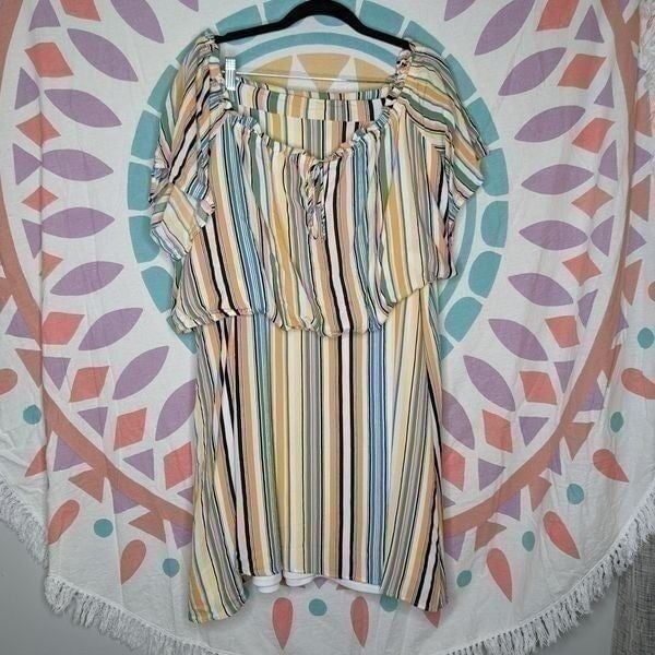 TORRID MULTI STRIPE OFF-SHOULDER GAUZE SKIRT SET SIZE 3