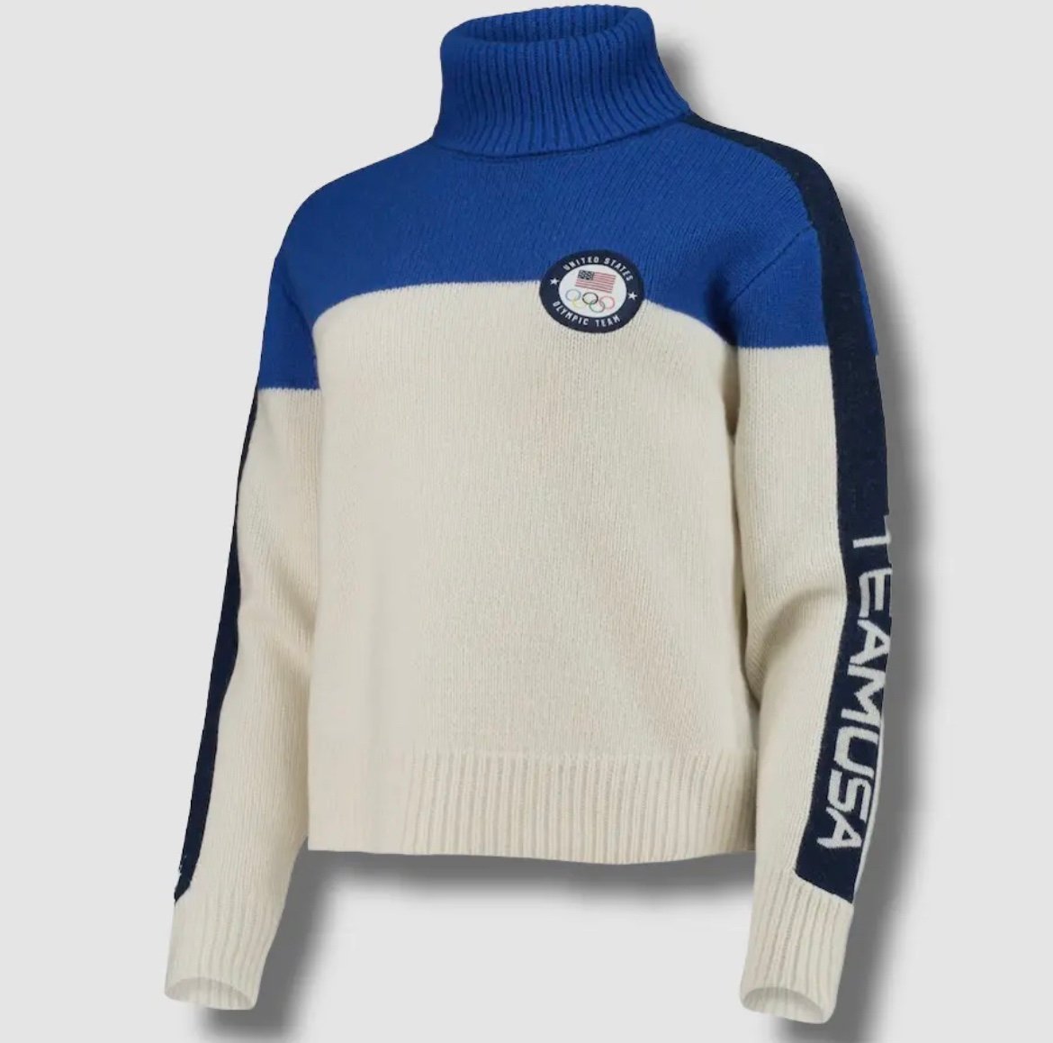 348 Polo Ralph Lauren Women's Blue Ivory Wool Turtleneck Olympic Knit Sweater S