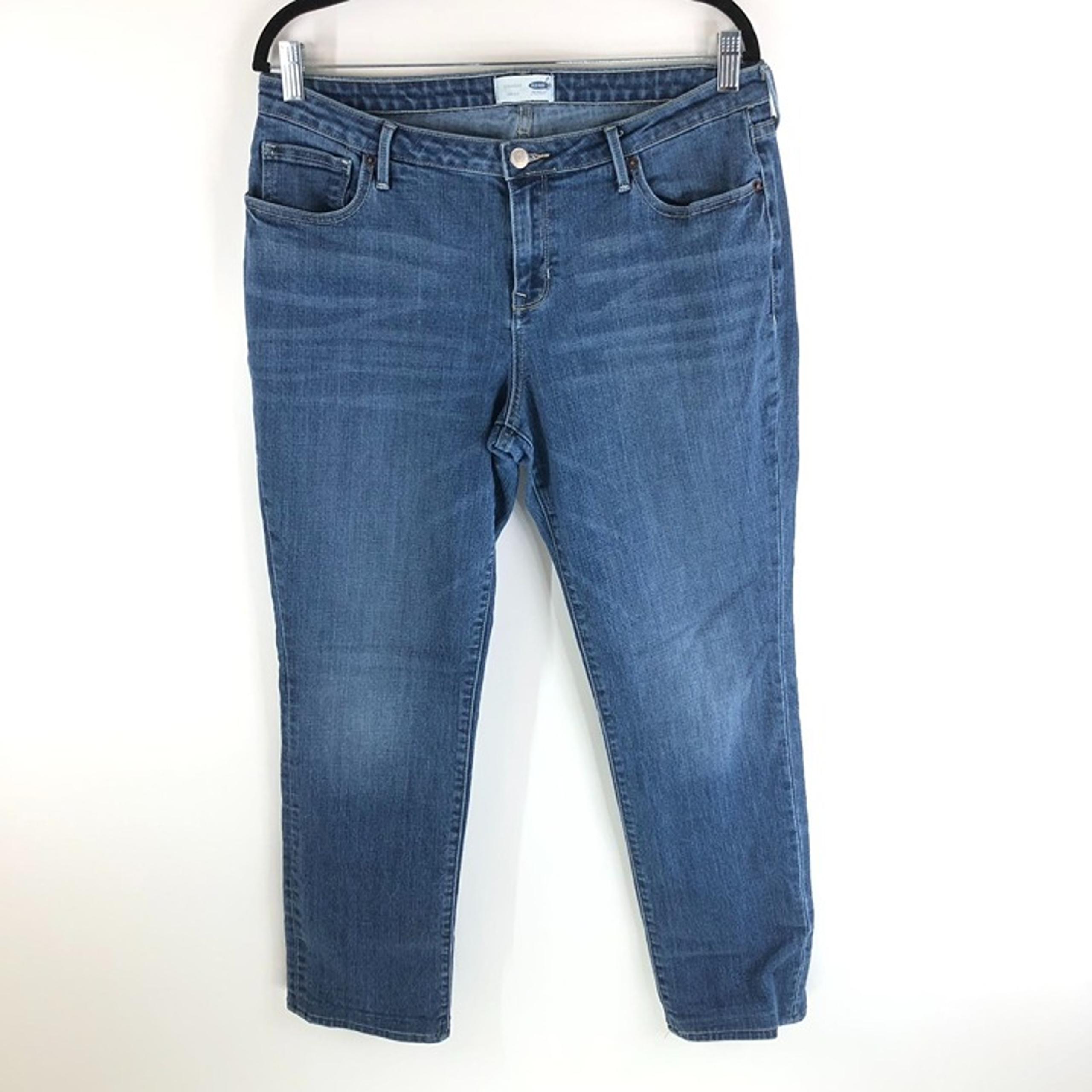 Old Navy Women's Slim Straight Jeans Ankle Length Whiskering Medium Wash 12