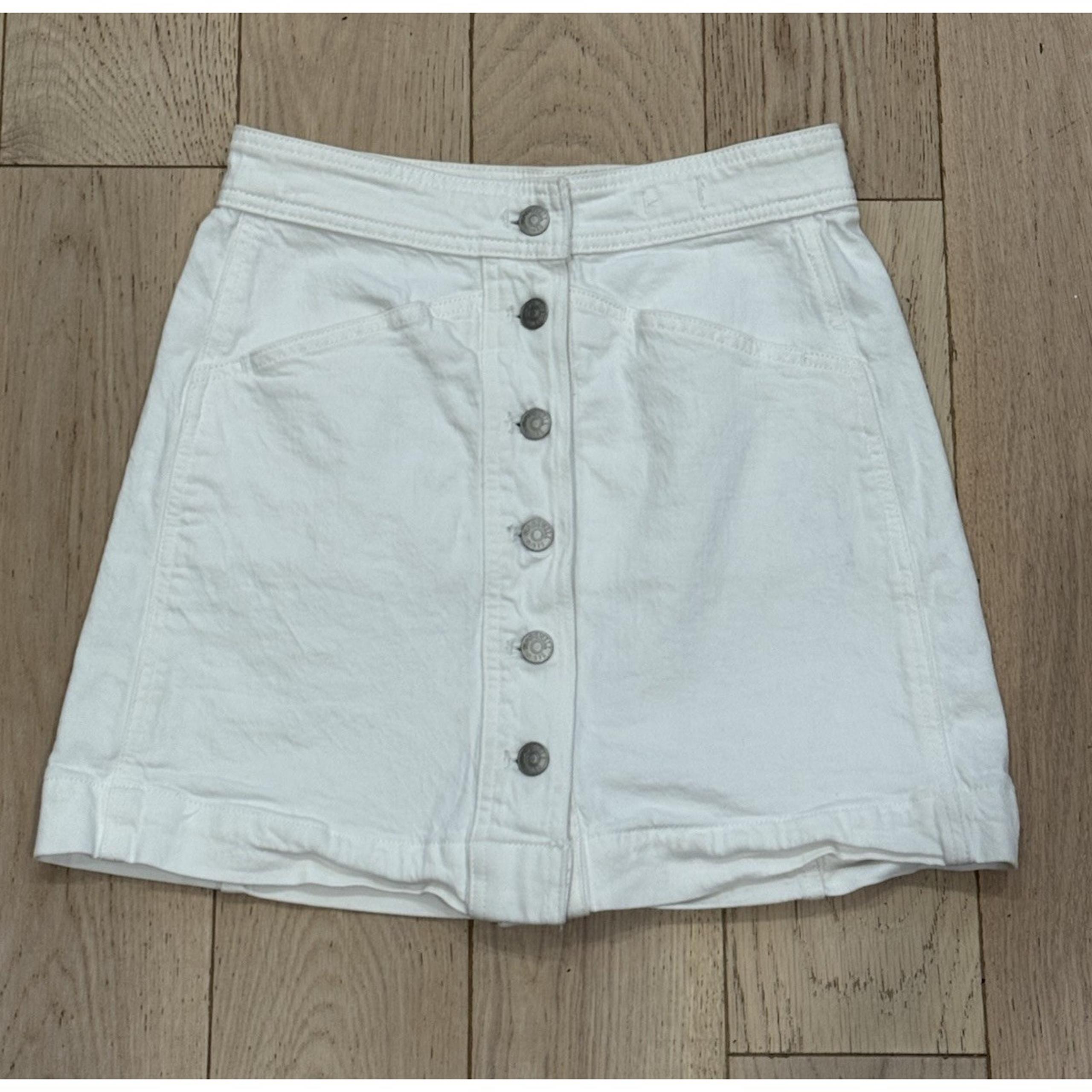 Madewell White Stretch Denim Button Front Mini Skirt Sz 0 Beach Neutral Minimal