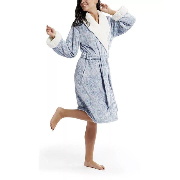 INK + IVY Women's Paisley Plush Sherpa 42 Wrap Robe sz S/M Small / Medium 68