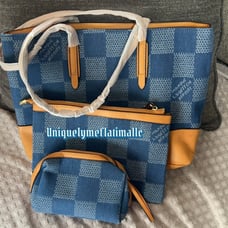 Denim Checkerboard Tote Set