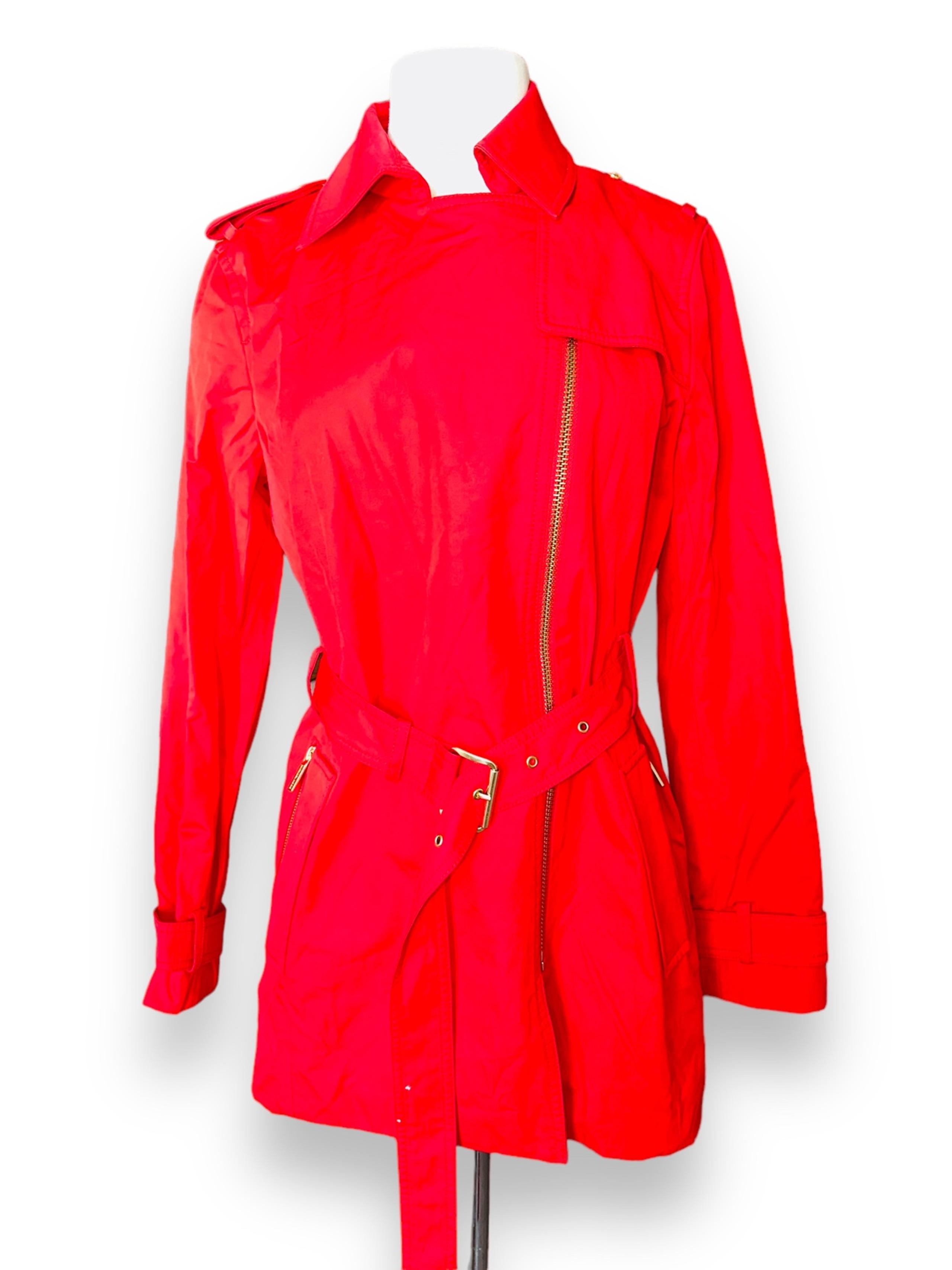 FB4 Michael Kors Jacket Trench Coat Red Gold Medium Womens Belt