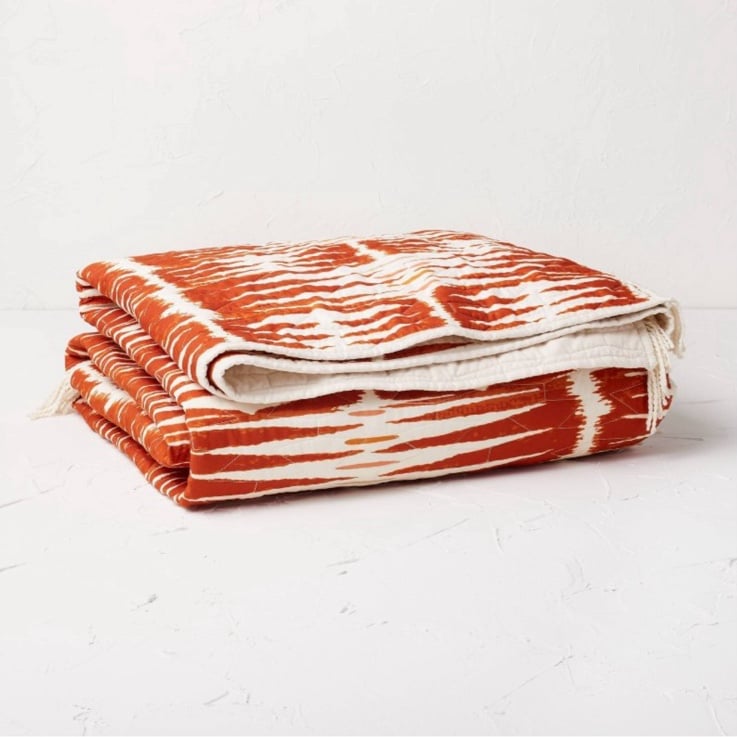 King Printed with Fringe Groove Print Quilt White/Burnt Orange - Opalhouse™ desi