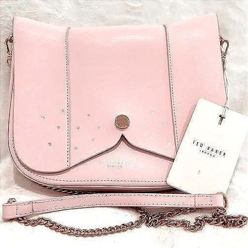NWT Ted Baker London Crossbody Bag Pink Embellished Chain Strap Purse