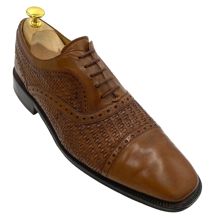 Spain Mezlan Men's size 9 brown leather woven oxford shoes