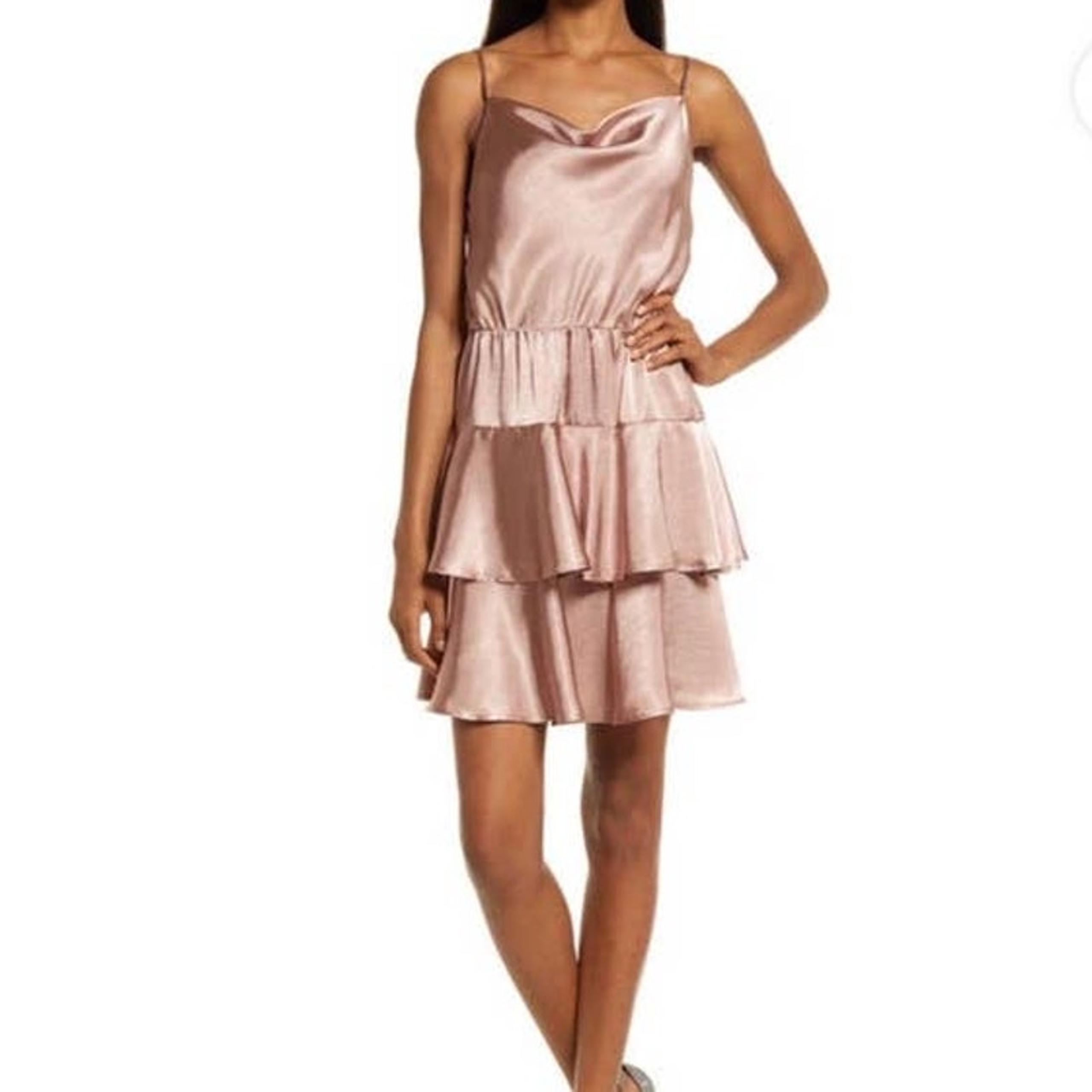 Chelsea28 Mini Dress Women's Medium Pink Tiered Ruffle Strappy Draped NWOT