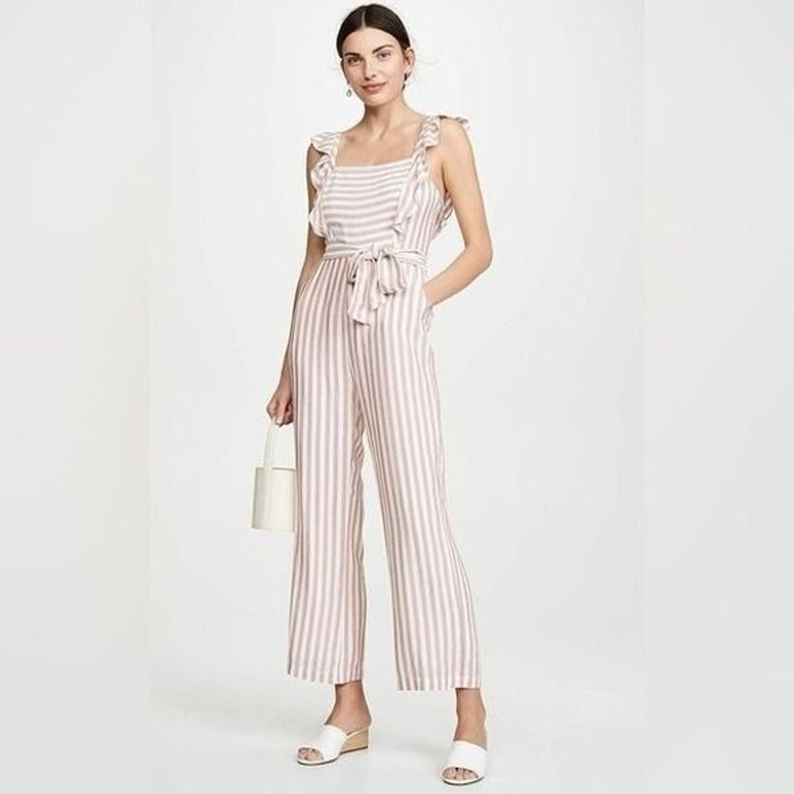 PAIGE Marino Striped Pink White Sleeveless Jumpsuit Tie Belt Size Small New