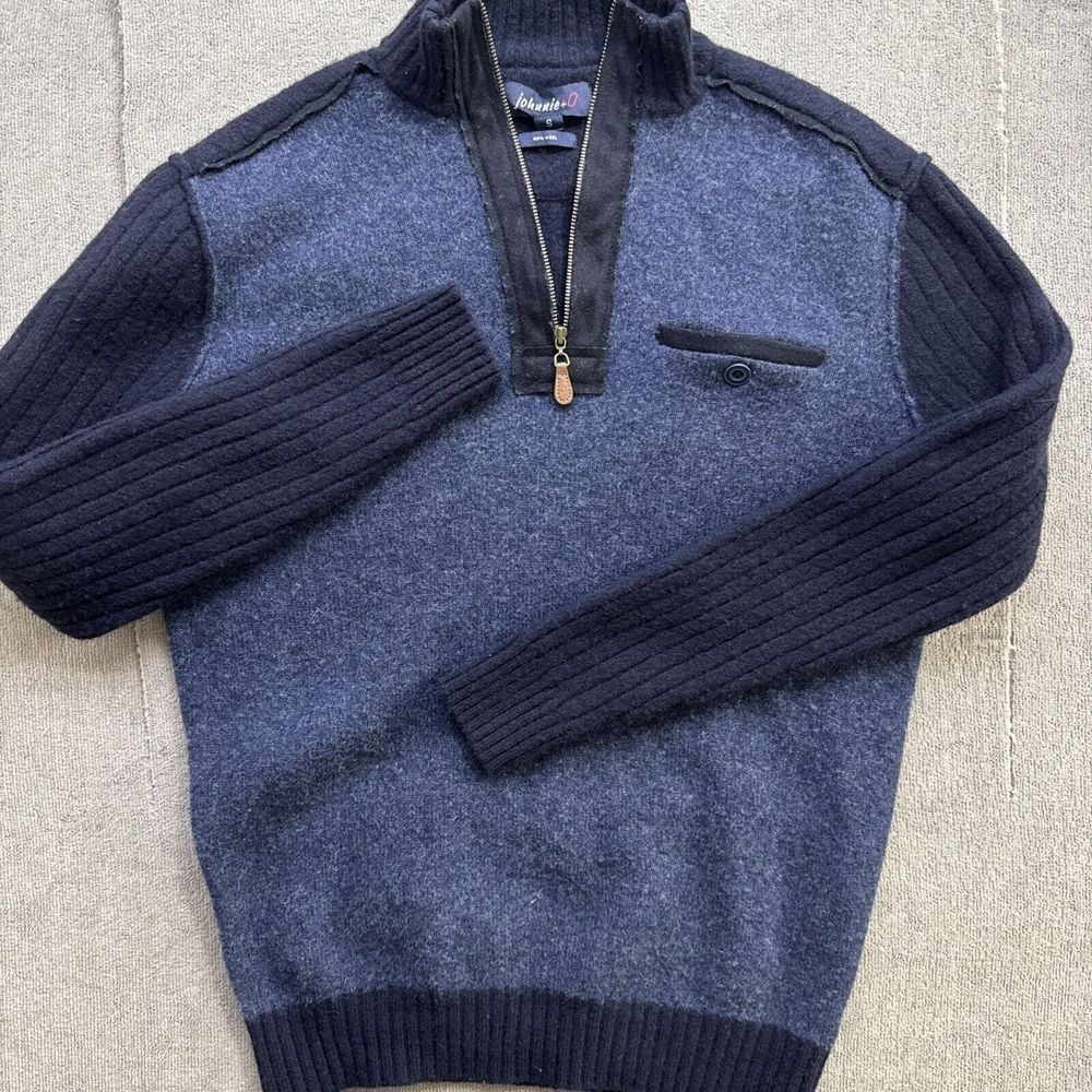 johnnie-O Baron Wool Blend 1/4 Zip Pullover Sweater Twilight Size S Navy Blue