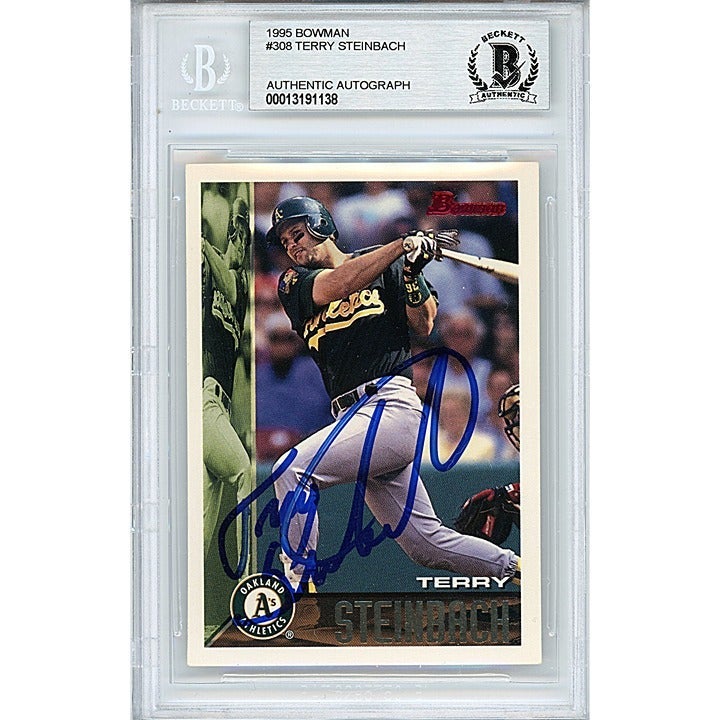 Terry Steinbach Oakland A's Signed 95 Bowman Baseball Card Beckett BAS Autograph