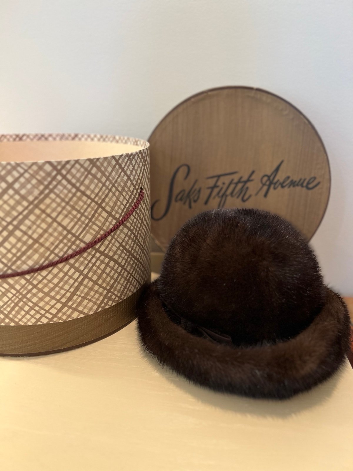 Saks Fifth Avenue Mink hat & hat box
