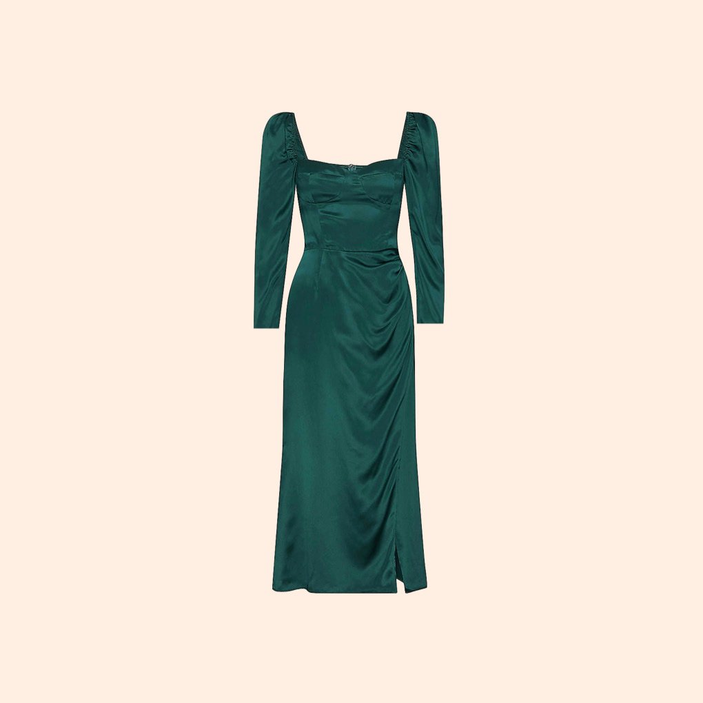 Reformation Gloriana Silk Dress (Emerald)