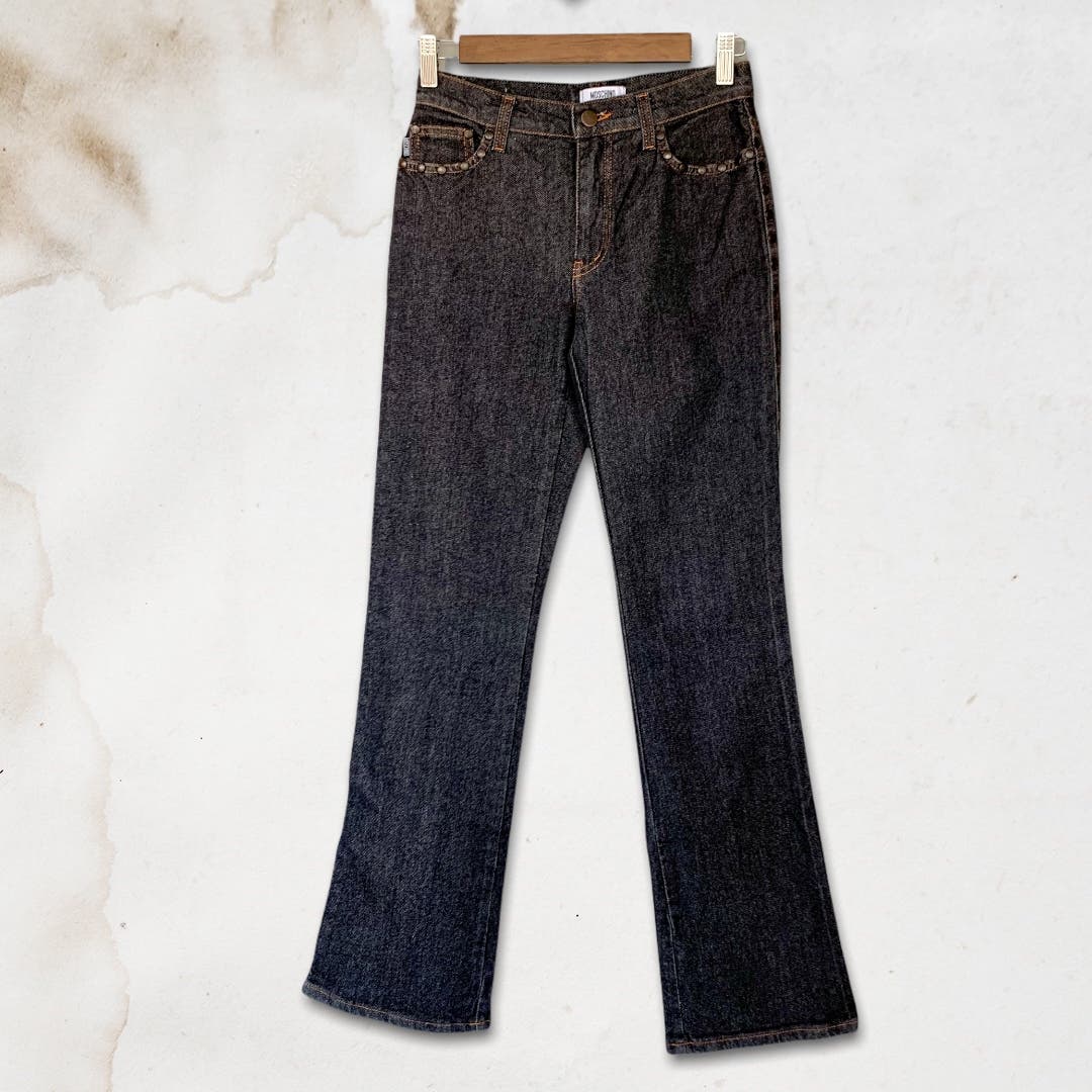 Moschino Bootcut Stone Wash Studded Jeans in Black Size 27