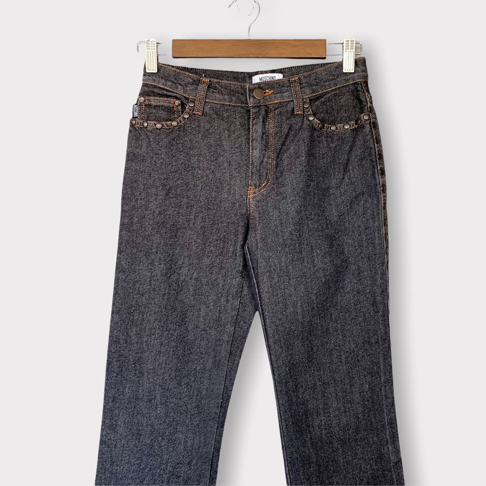 パンツ Moschino Jeans Studded Pants Moschino Bootcut Stone Wash Studded Jeans in Black Size 27