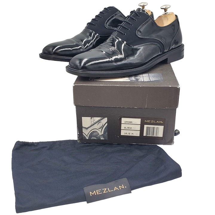 Mezlan Opera Mens Size 10.5 Black Patent Leather Suede Oxford Dress Formal Shoes