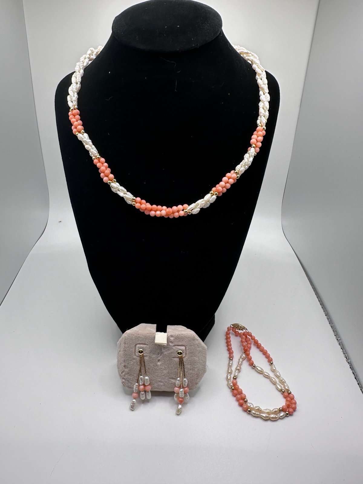 Vintage 14k gold coral pearl set