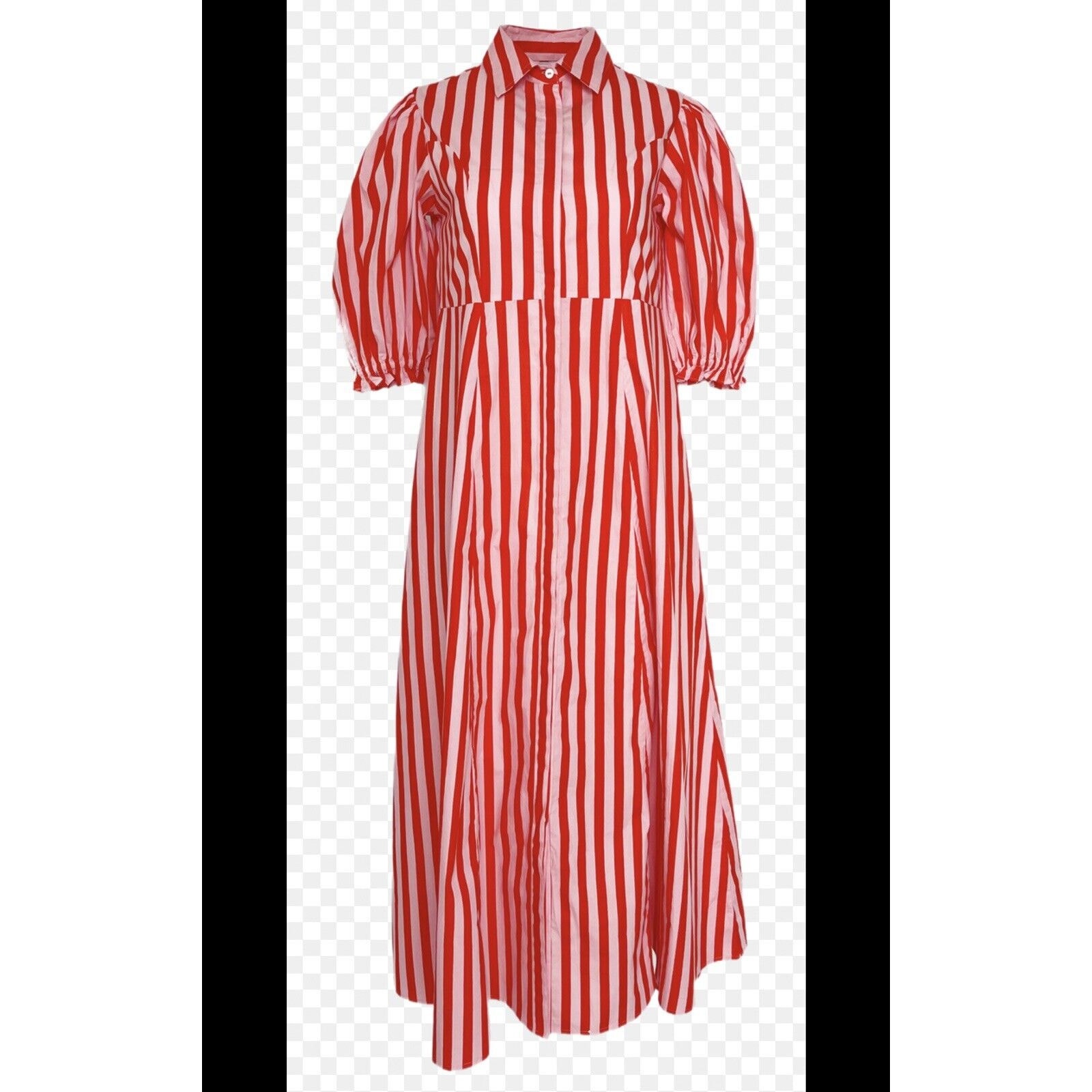 Livro Red Orange Striped Shirt Dress Maxi Pockets L