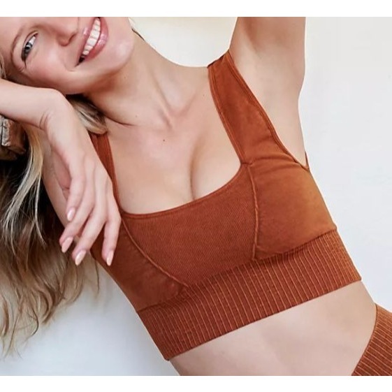 FREE PEOPLE SQUARE NECK GOOD KARMA RUSTY BROWN BRA CROP TOP SZ: XS/S M/L NWOT