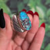 Vintage 1970s Turquoise Sterling Ring Statement Big Native Size 10.5