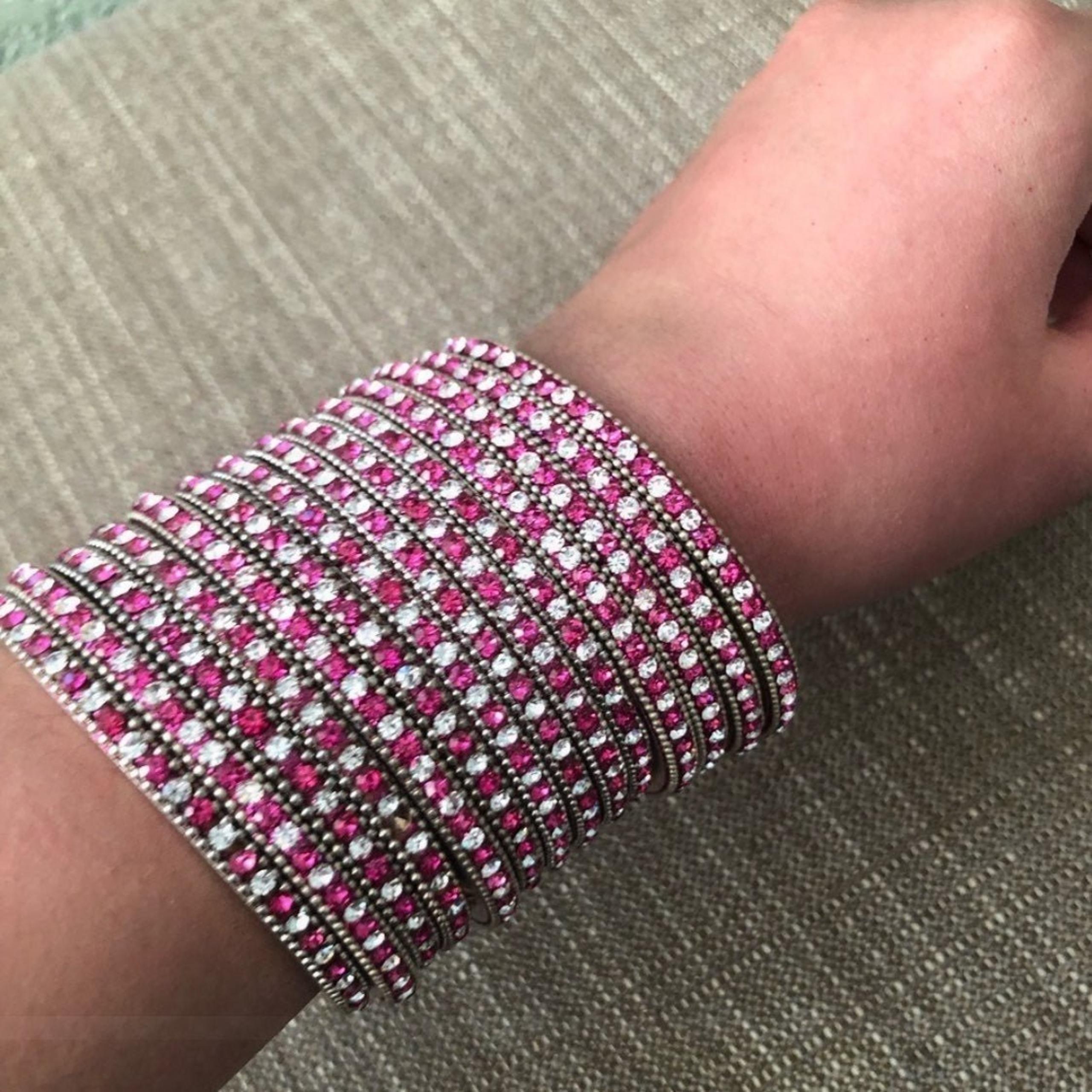 Indian/Punjabi Pink-Silver Stone Gajre Bangles