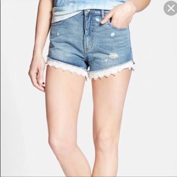 Free People Lace Trim High Rise Distress