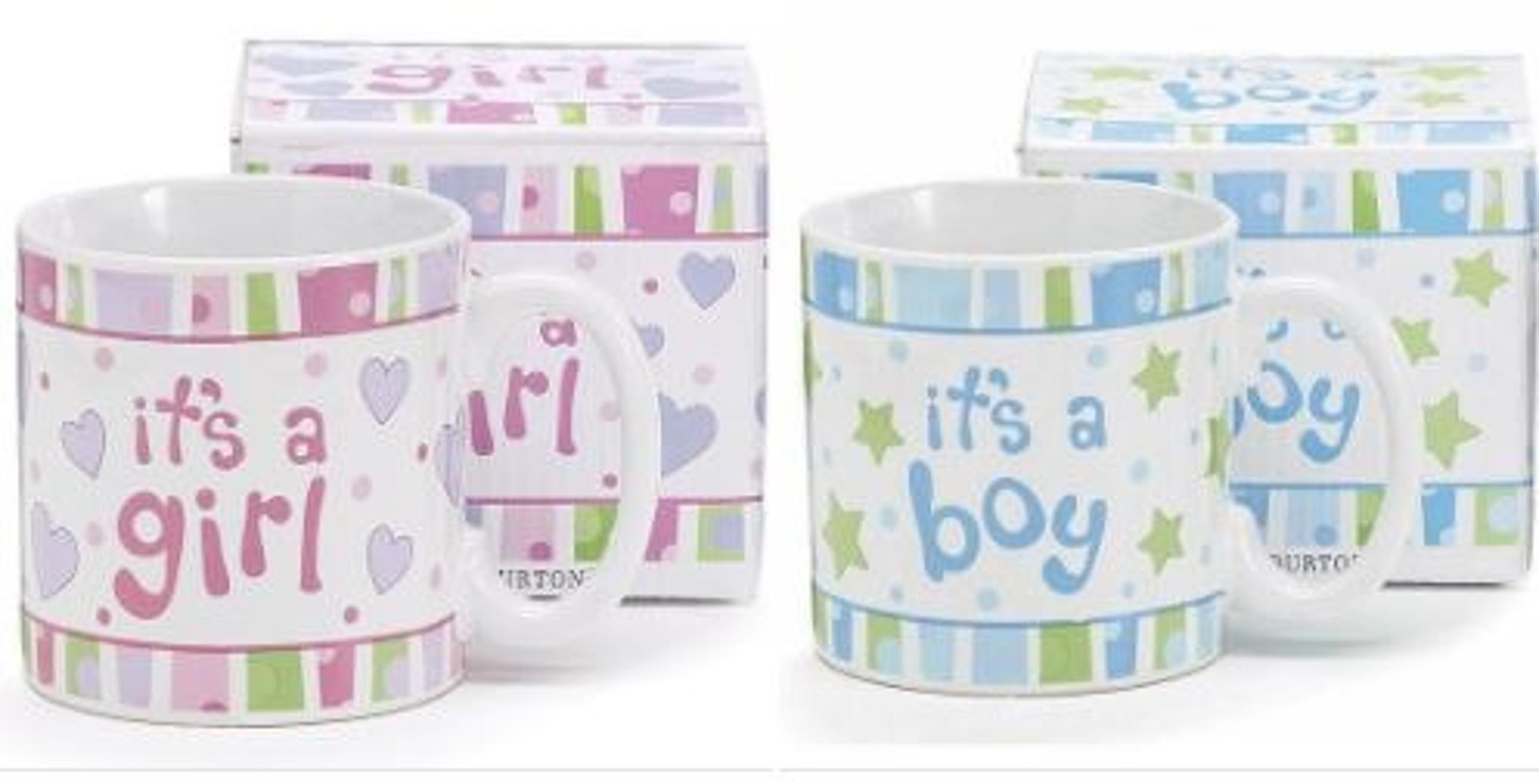 Baby Its a Girl or Boy Ceramic Mug Hand Painted Gift Boxed