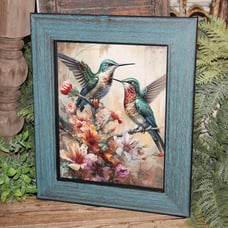 Large Colorful Framed Hummingbird & Floral Spring Summer Wall Decor Picture Art