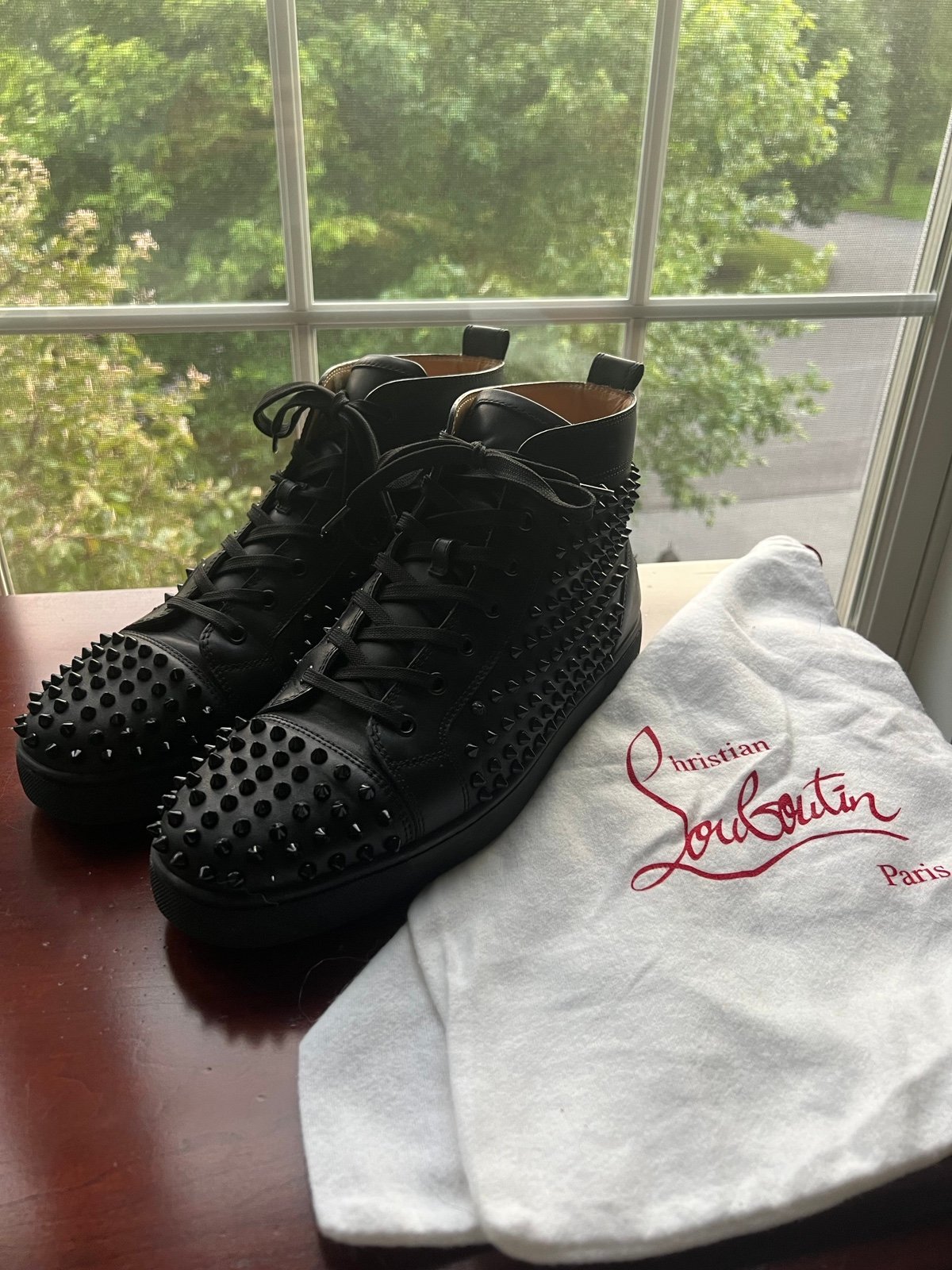 Christian Louboutin Men's Louis Mid-Top Spiked Leather Sneakers