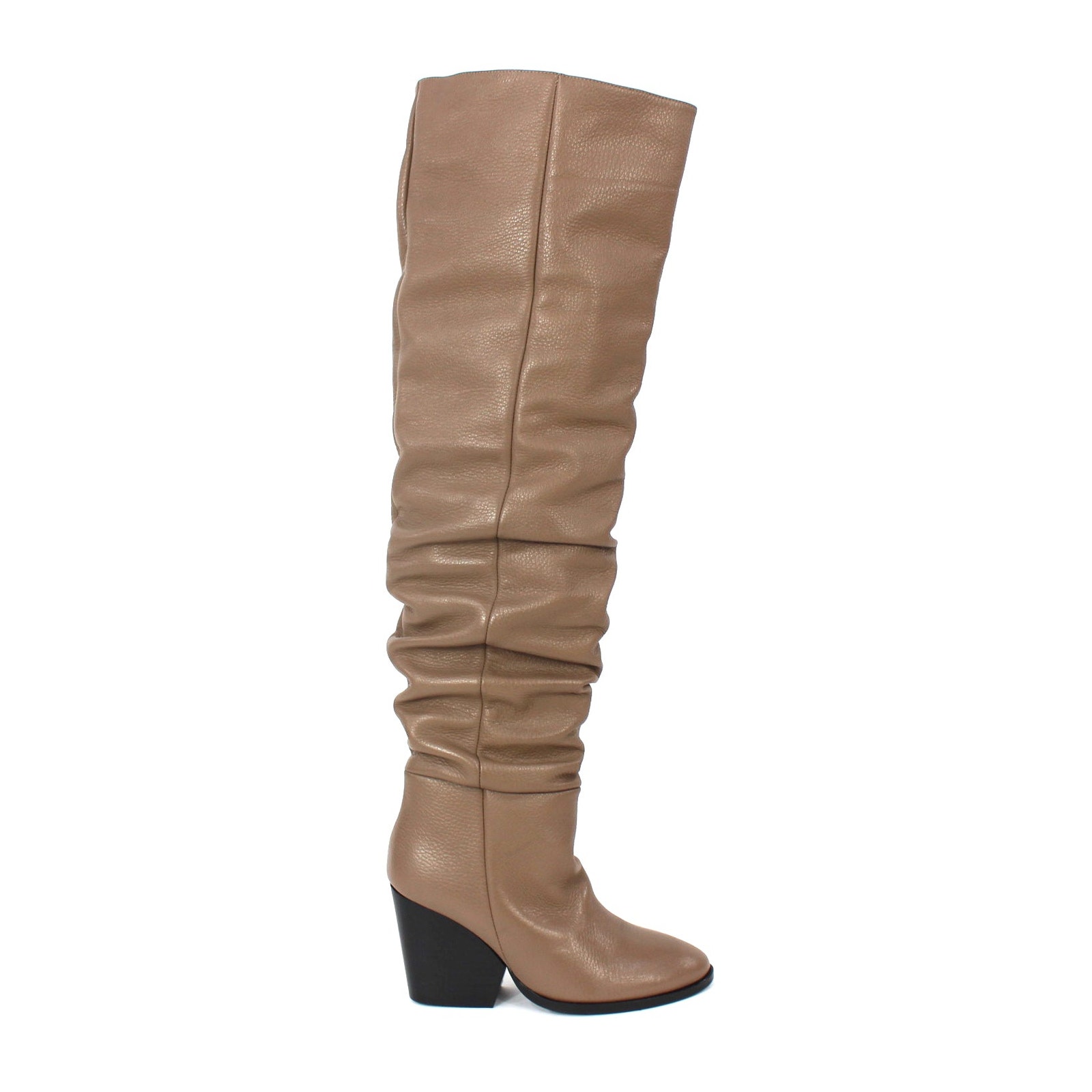 Anine Bing Sylvie Slouchy Over The Knee Boots Taupe Leather Block Heel NEW Sz 37