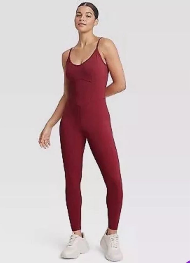 NWT Women's JoyLab Corset Sleeveless Pant Bodysuit Wine Red Size XL