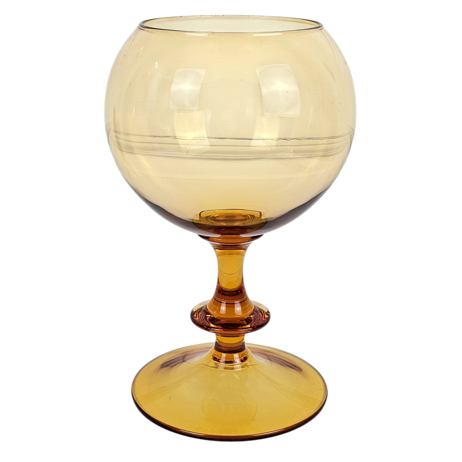 VTG MCM amber gold stemmed fish bowl glass vase 10