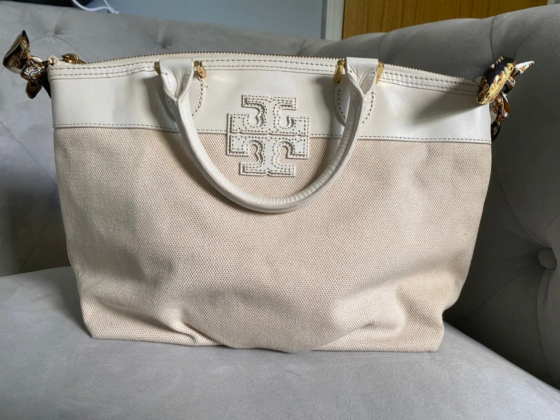 Tory Burch Fabric/Leather Bag White Tote