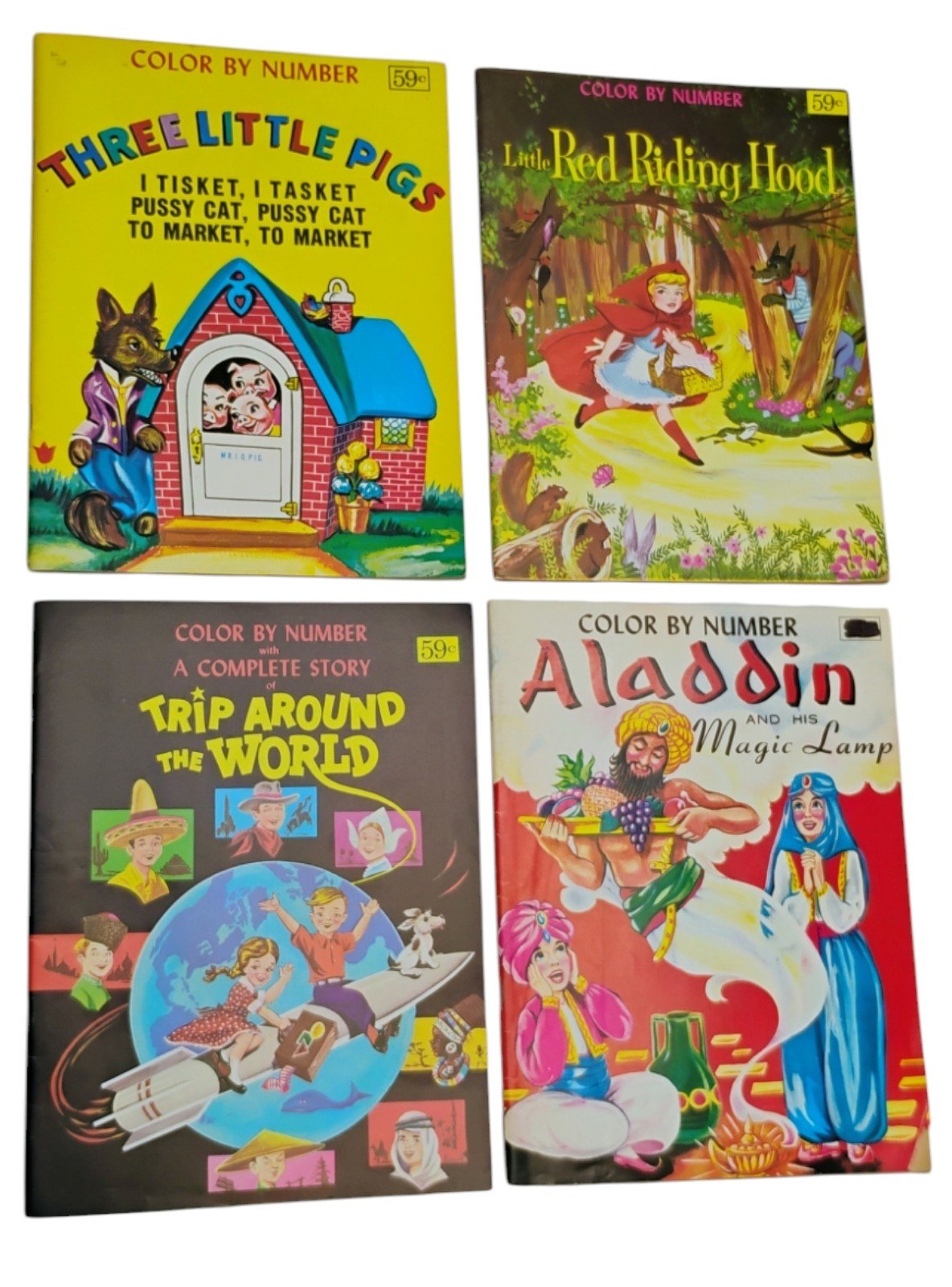Vintage 1960'S Coloring Paperback Books By Numbers Storybooks NEW Set of 4