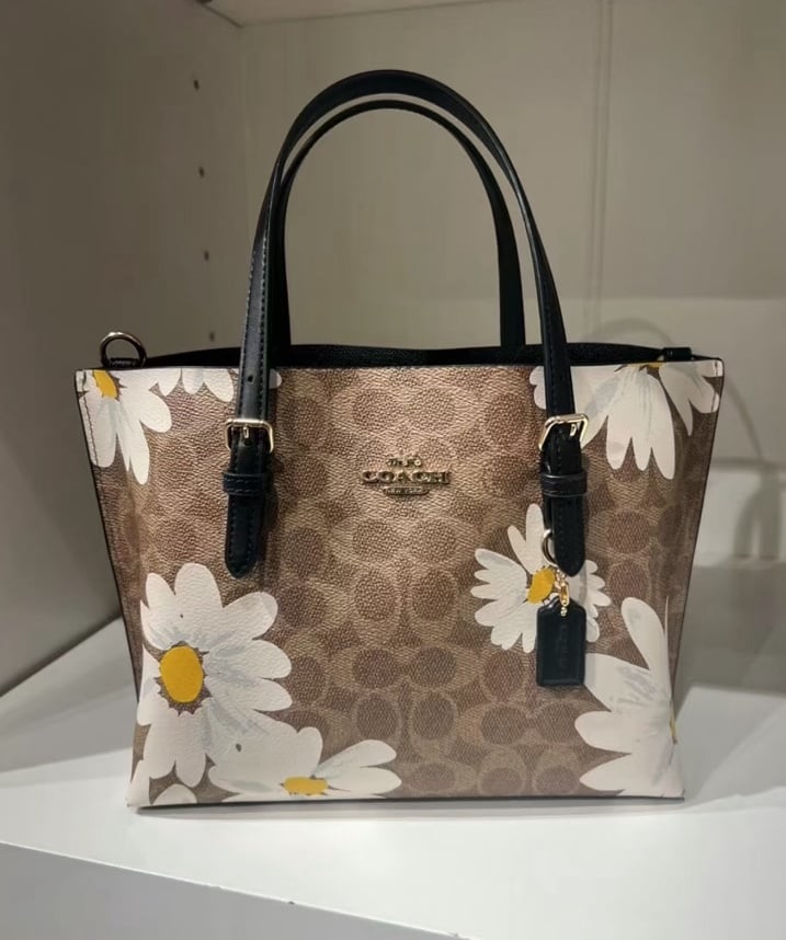 COACH Mollie Tote Bag 25 In Signature Canvas & Leather With Floral Print NWT