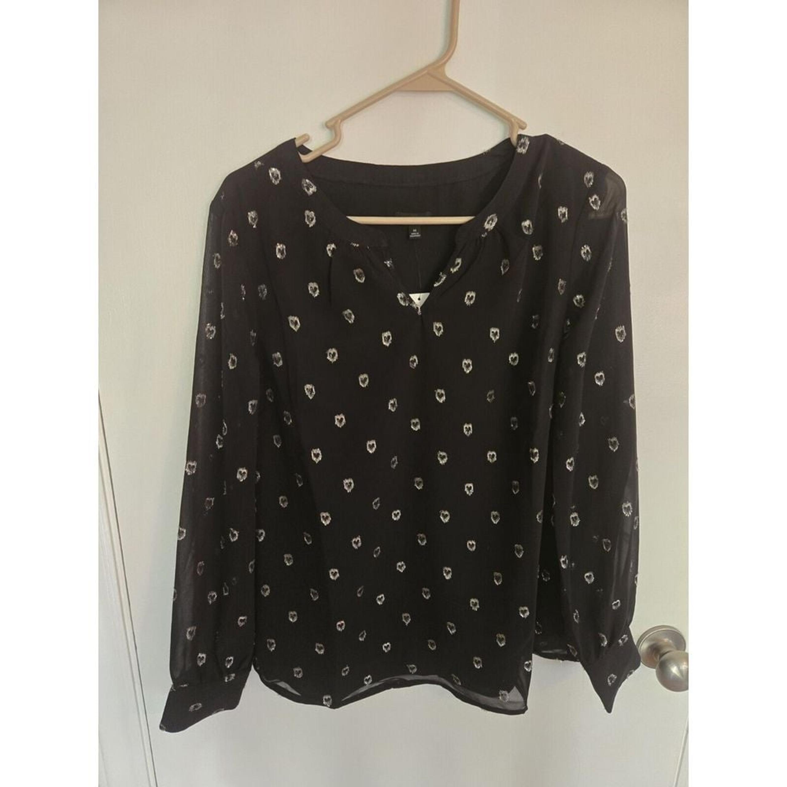 New NWT Talbots Womens Blouse Lined Black Silver Heart Polyester Medium $109