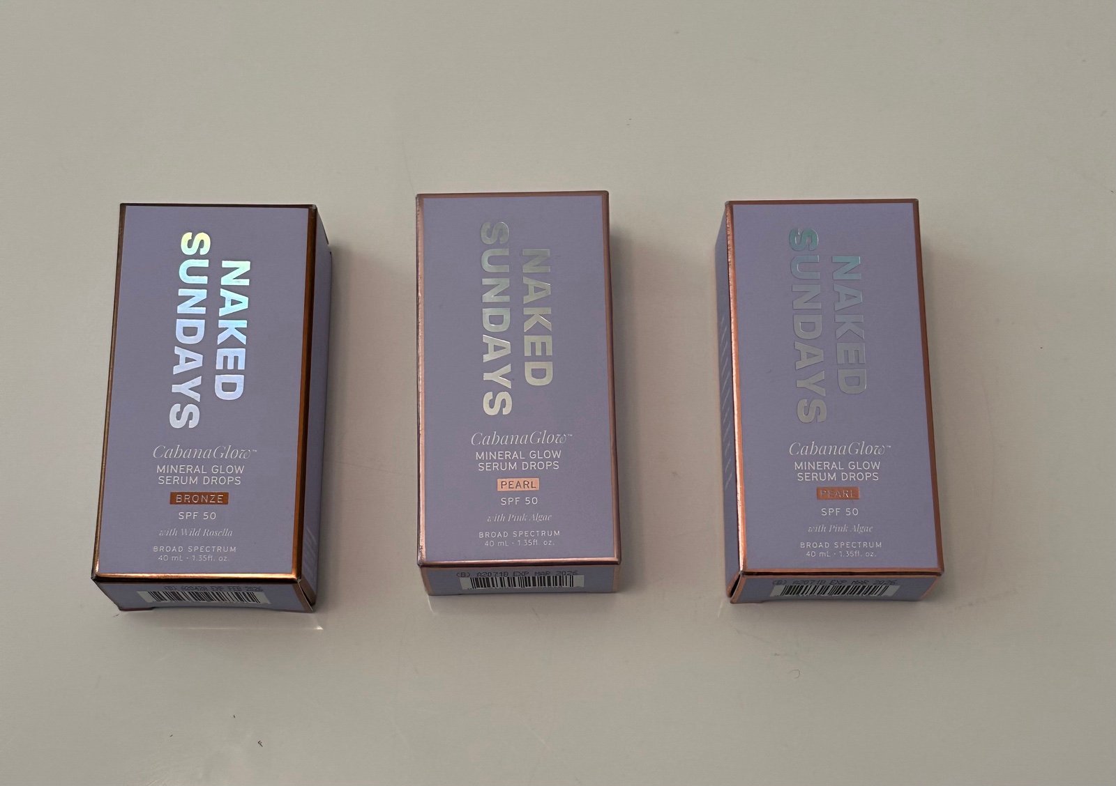 3 NWOT Naked Sundays CabanaGlow SPF50 Mineral Glow Serum Drops in Pearl & Bronze