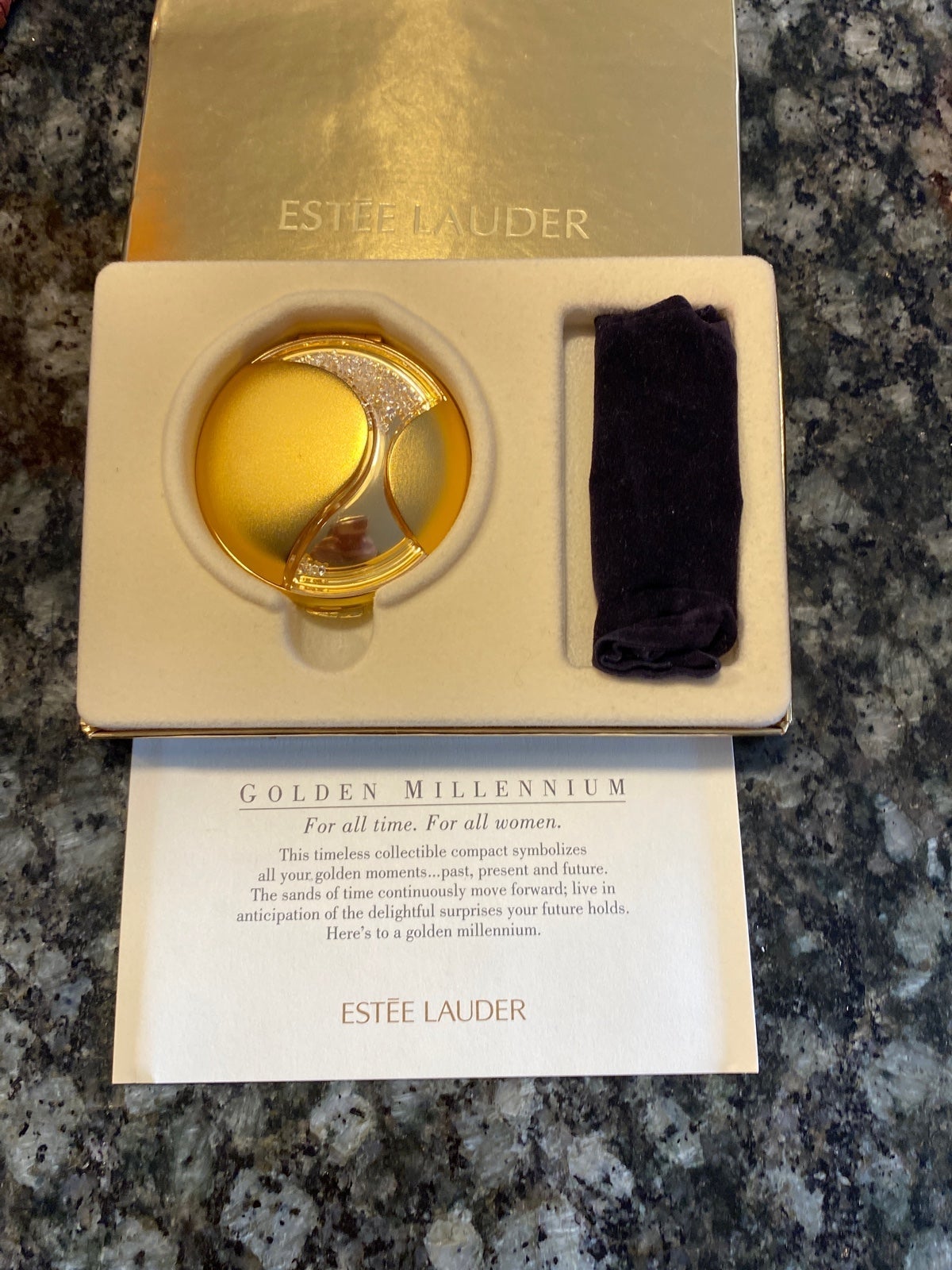 Estée Lauder Golden Mellinnium Compact with original box & bag.