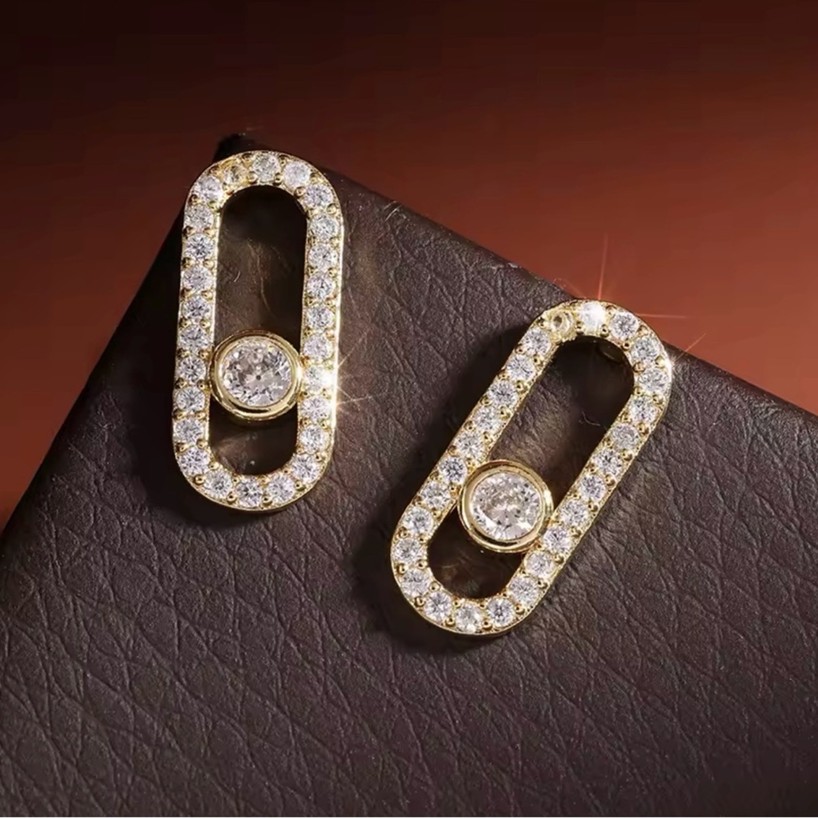 Gold Paperclip Zirconia Stud Earrings