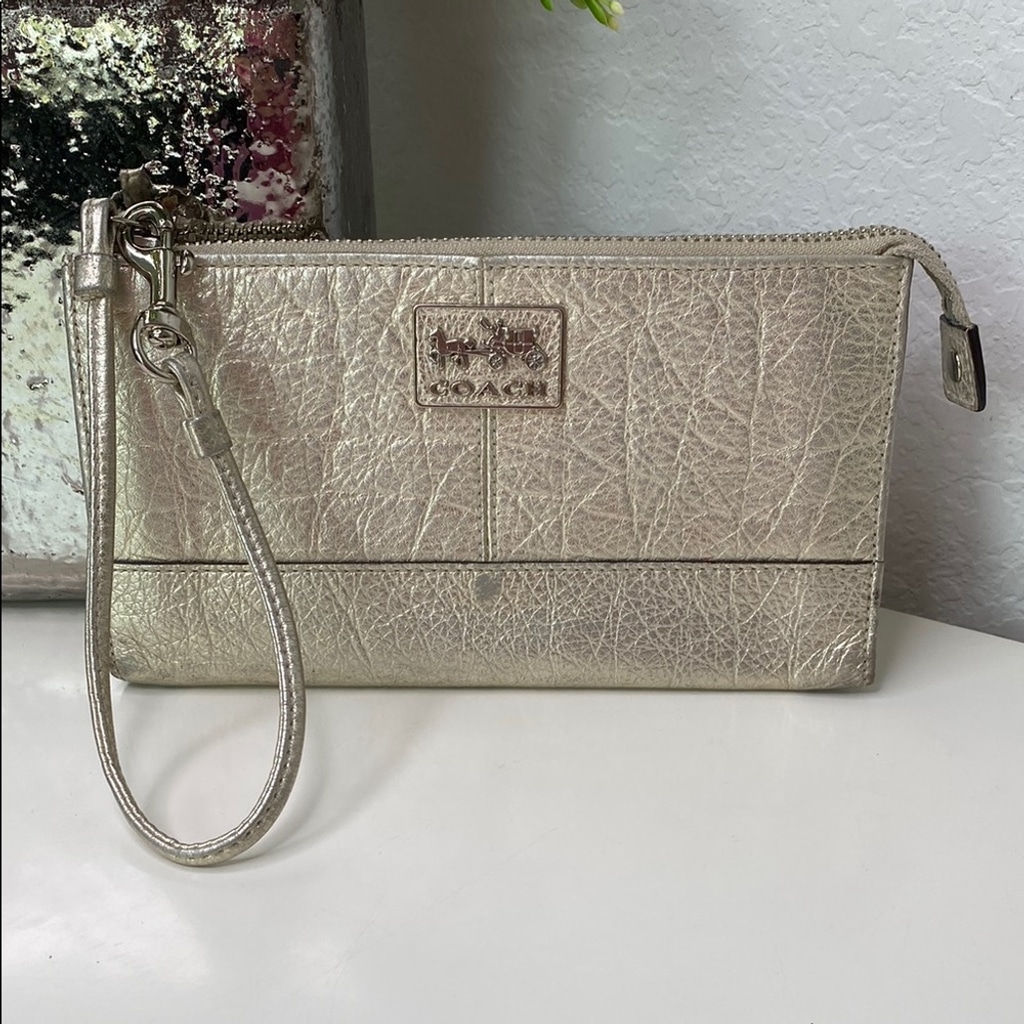 Coach Wristlet Metallic Champagne Leather