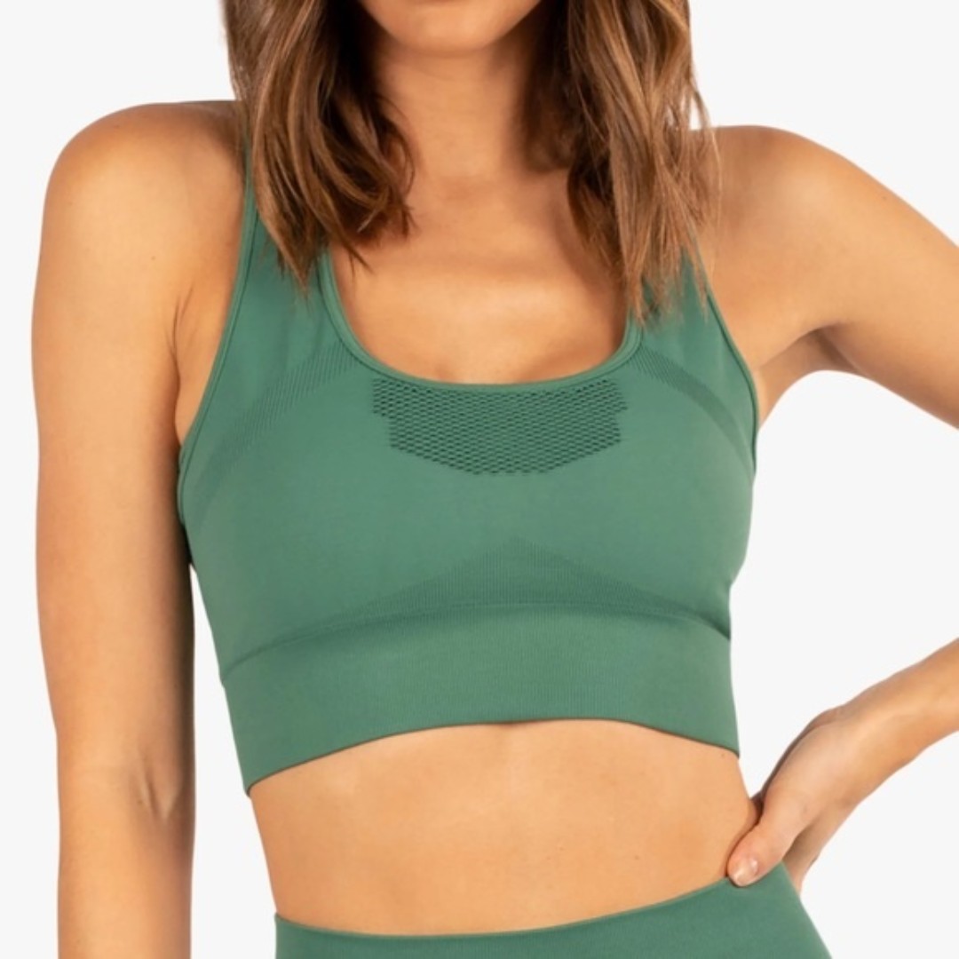 Koral Size S Duffle Green Cedar Seamless Sports Bra Gym Active Stretch Racerback