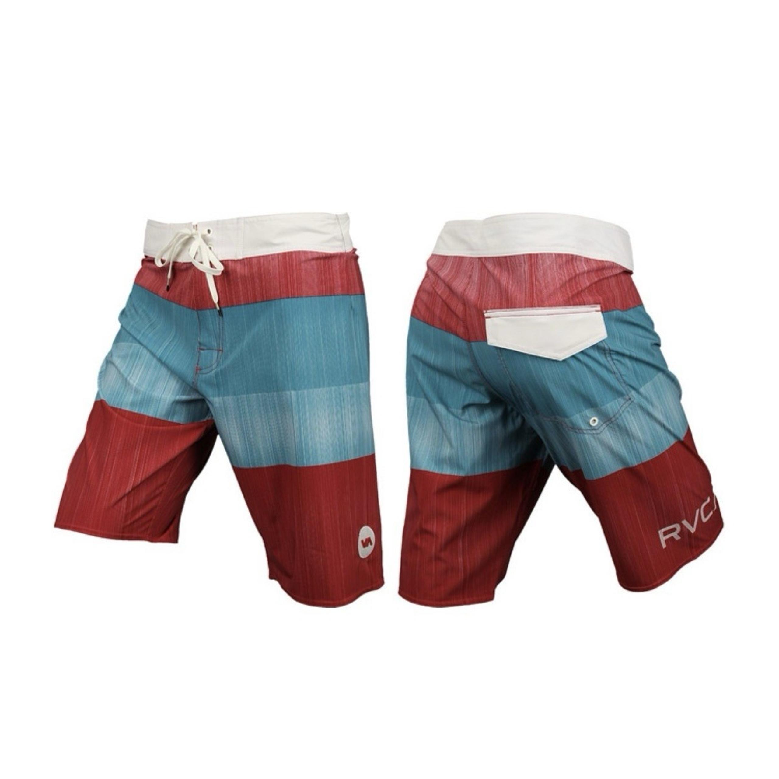 RVCA Board Shorts Mens 34 White/Red Blue Striped Drawstring Flat Front