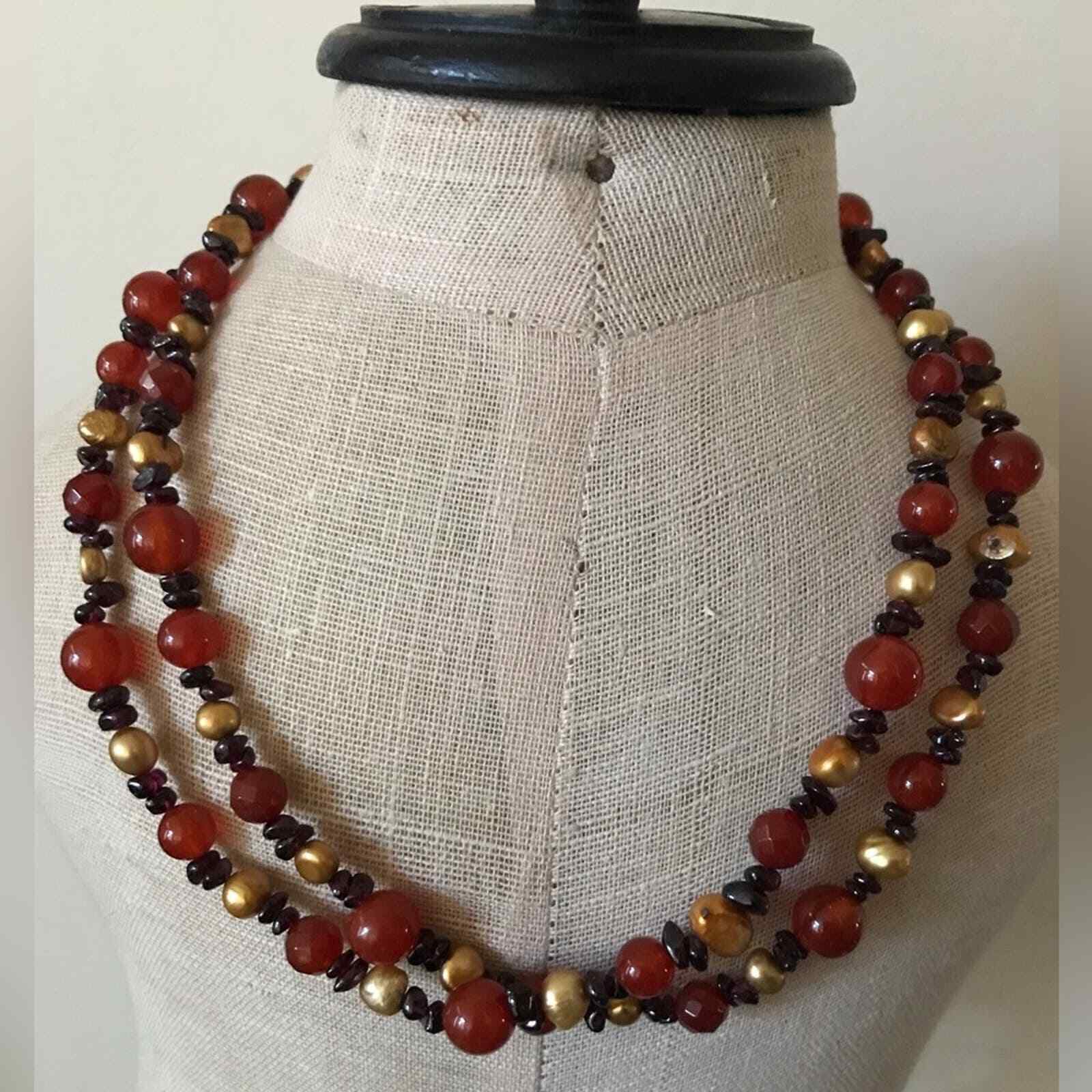Jay King DRT Mine Finds 925 Sterling Red Carnelian Garnet Pearl Necklace Signed