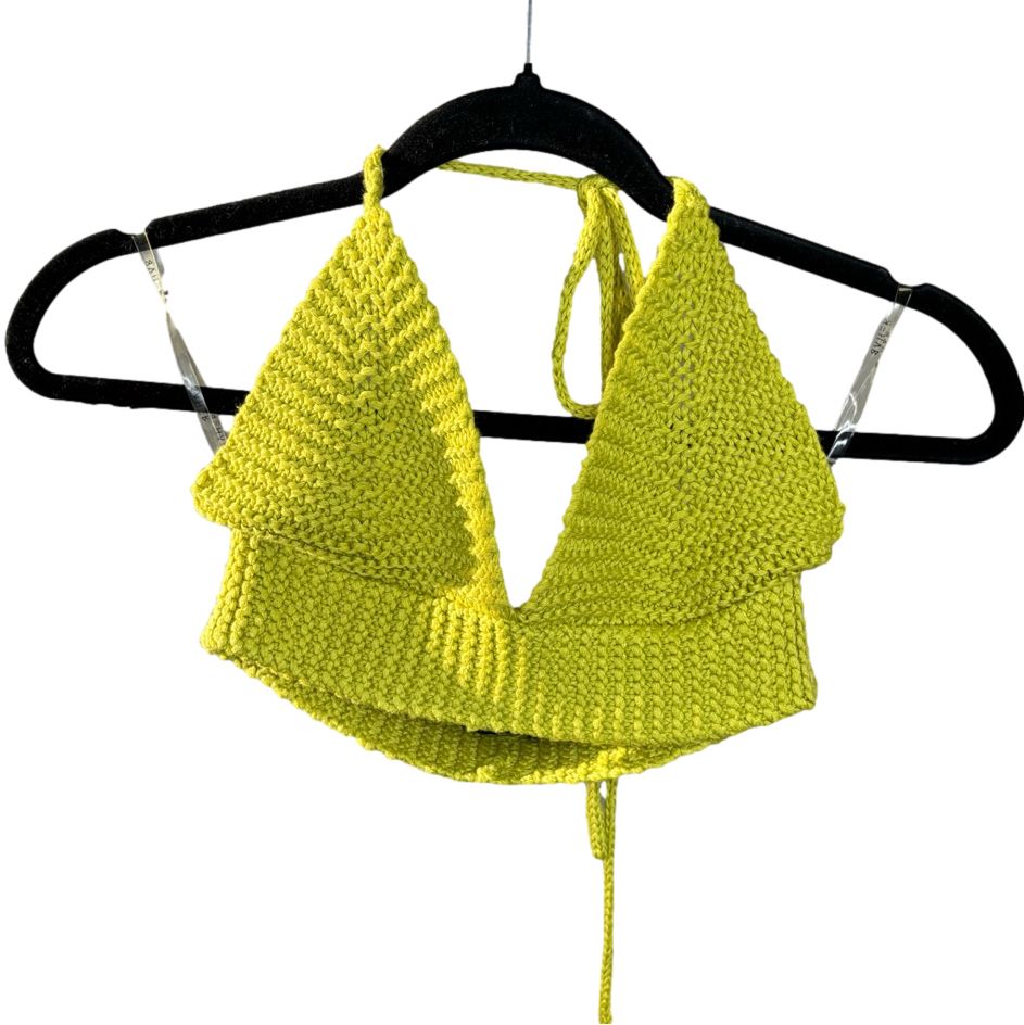 NWOT REHAB Women's Green Knit Boho Hippie Festival Bikini Halter Top - Size S