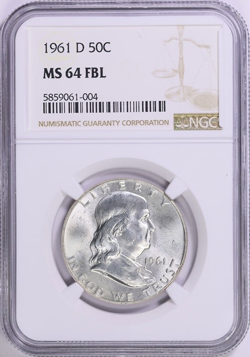 1961-D Silver Franklin Half Dollar Blast White NGC MS-64 FBL