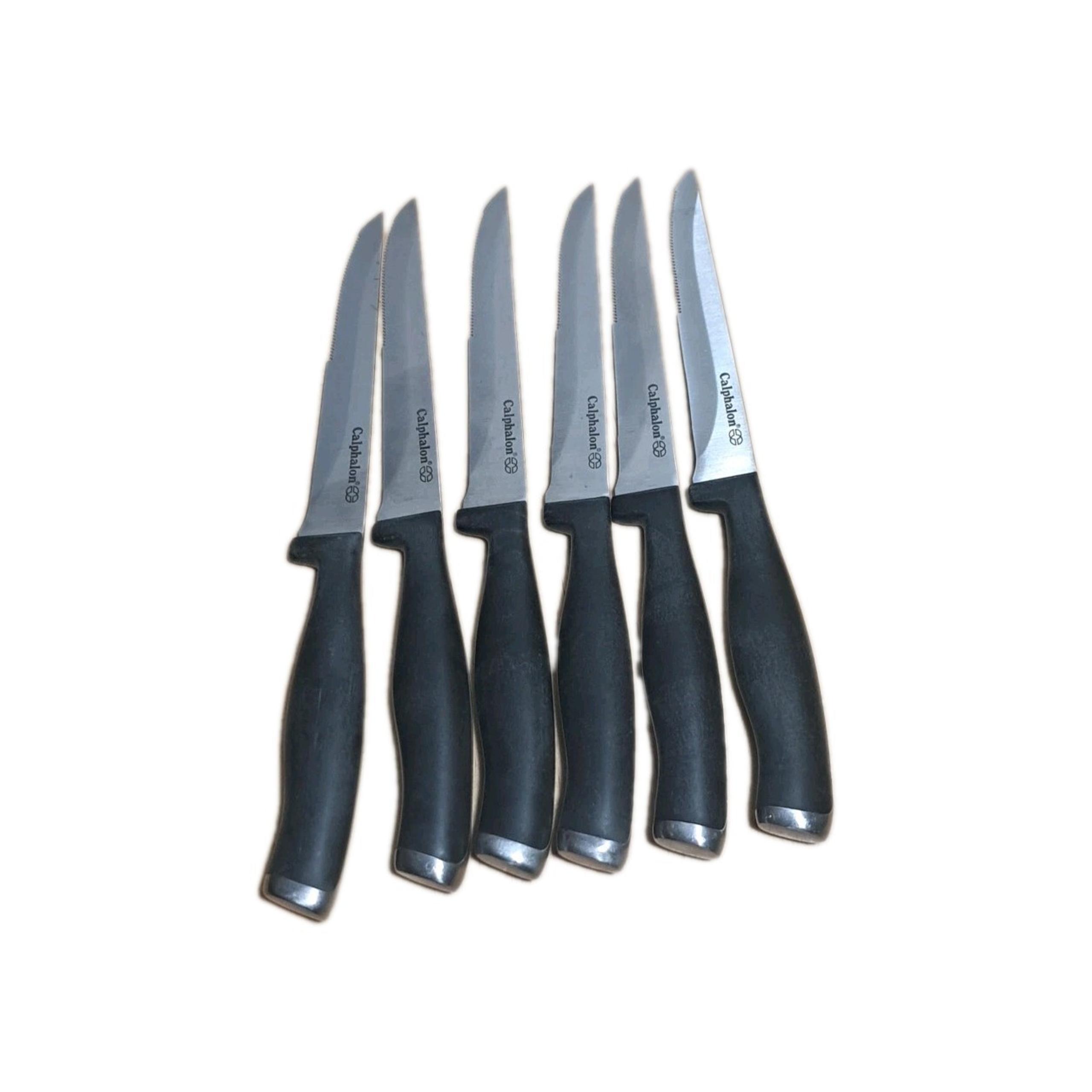 6 Calphalon Contemporary Cutlery Steak Knife Knives Semi Serrated Black