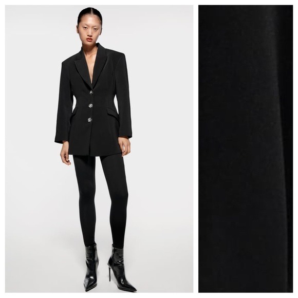 NWT. Zara Black Tailored Blazer with Jewel Buttons. Size L.