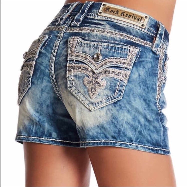 Rock Revival Hanaya Easy Short — Acid Wash Denim 29